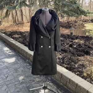 BetseyJohnson black satin evening coat.